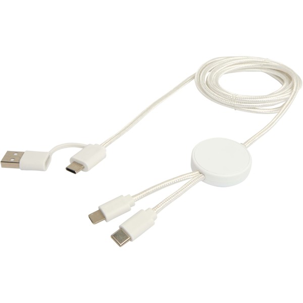 Citala 5-in-1 recycled plastic 150 cm data sync and 27W fast charge cable - White