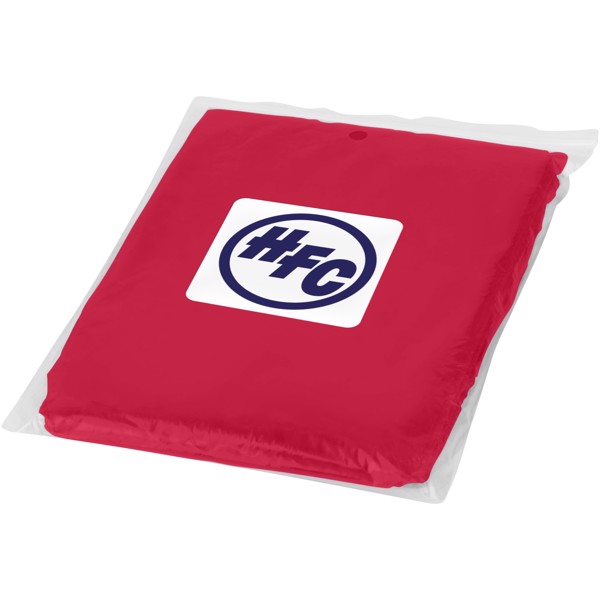 Ziva disposable rain poncho with storage pouch - Red