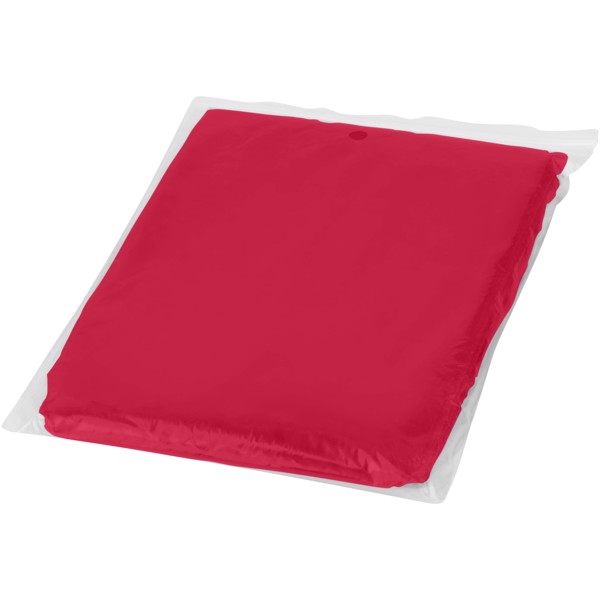 Ziva disposable rain poncho with storage pouch - Red
