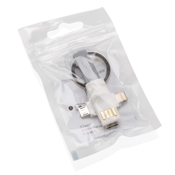 Klíčenka s kabelem 3 v 1 - Bílá / Šedá
