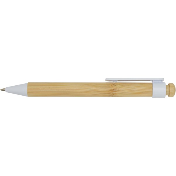Rattan bamboo and recycled plastic ballpoint pen (black ink) - White