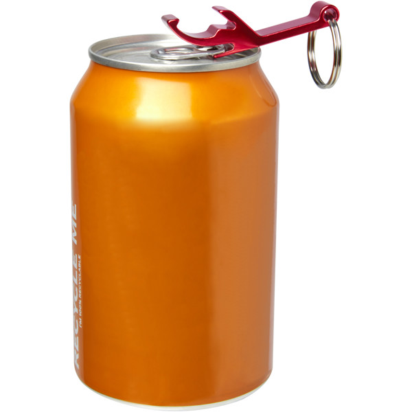Tao RCS recycled aluminium bottle and can opener with keychain - Red