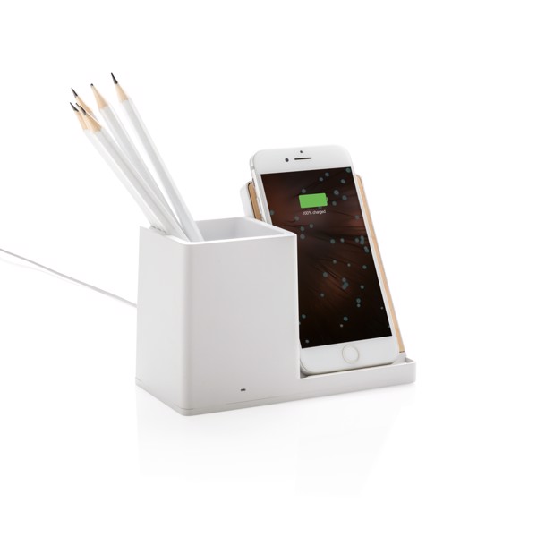 Ontario 5W wireless charger with pen holder - White