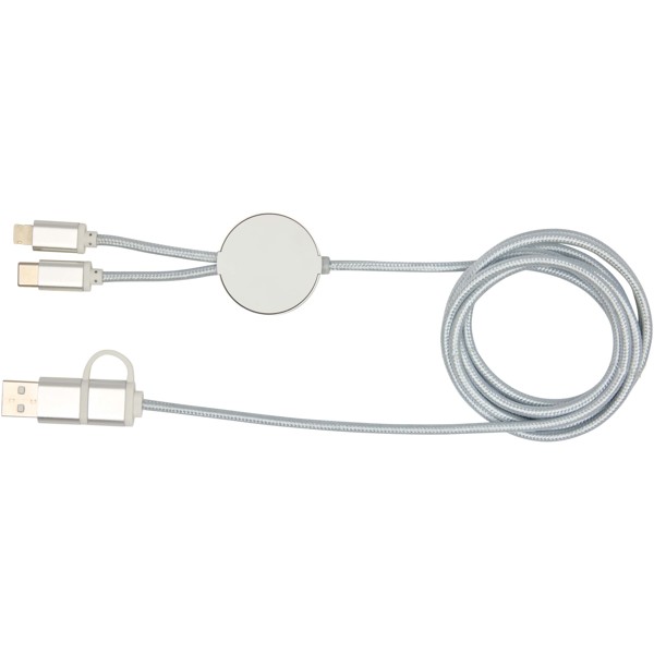 Alasia 5-in-1 recycled aluminium and plastic 150 cm data sync and 27W fast charge cable - Silver