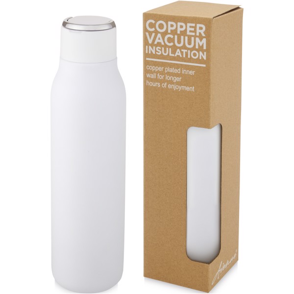 Marka 600 ml copper vacuum insulated bottle with metal loop - White