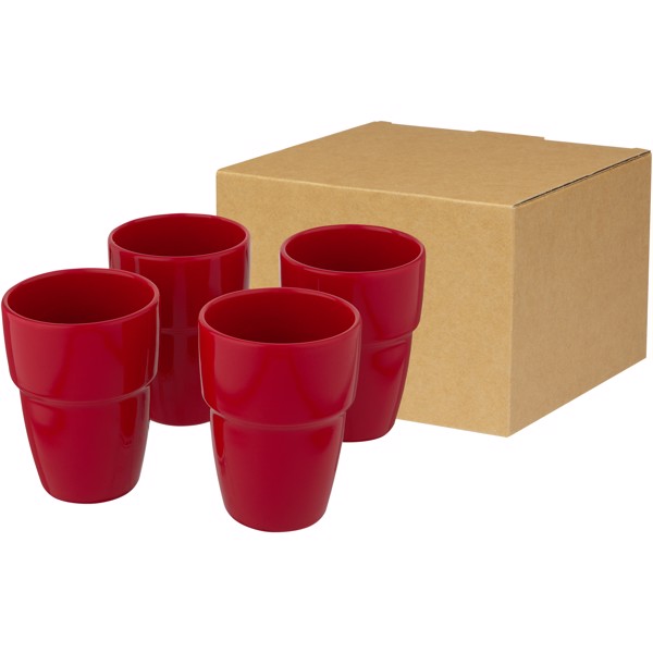 Staki 4-piece 280 ml stackable mug gift set - Red
