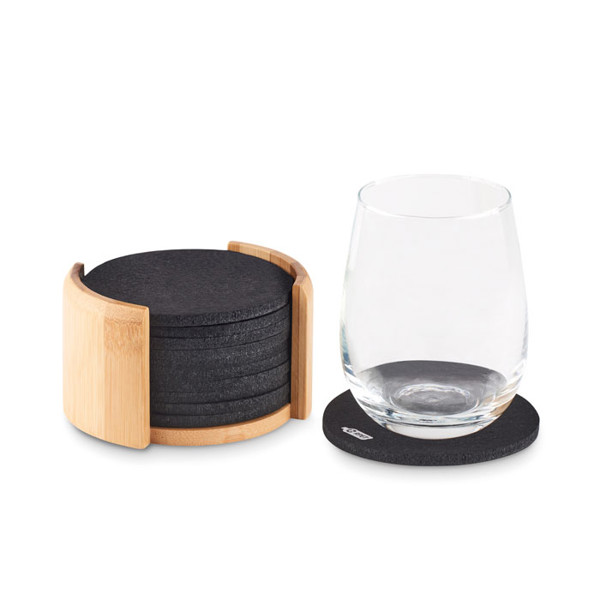 RPET coasters in bamboo holder Bahia