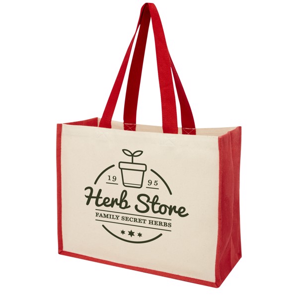 Varai 320 g/m² canvas and jute shopping tote bag 23L - Red