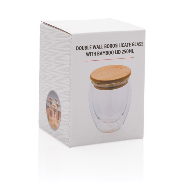 Double wall borosilicate glass with bamboo lid 250ml