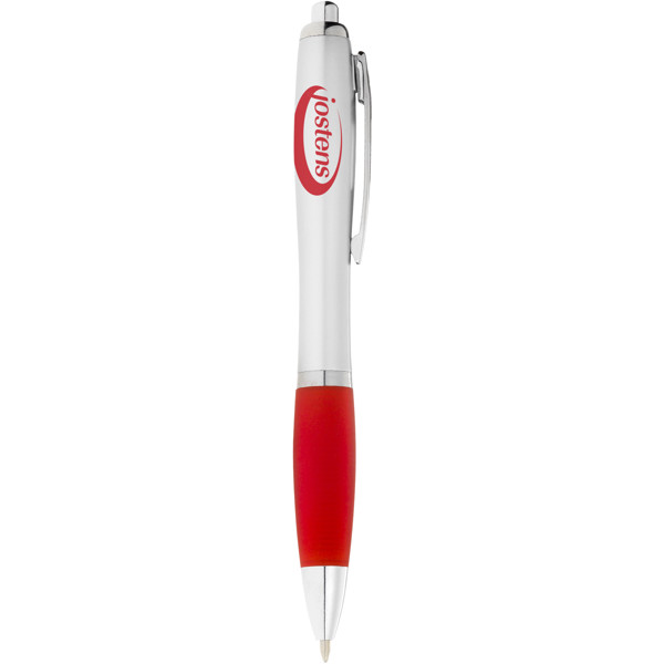 Bolígrafo plateado con empuñadura de color "Nash" - Plateado / Rojo
