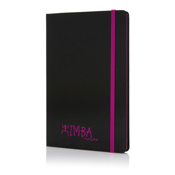 Deluxe hardcover A5 notebook with coloured side - Purple / Black