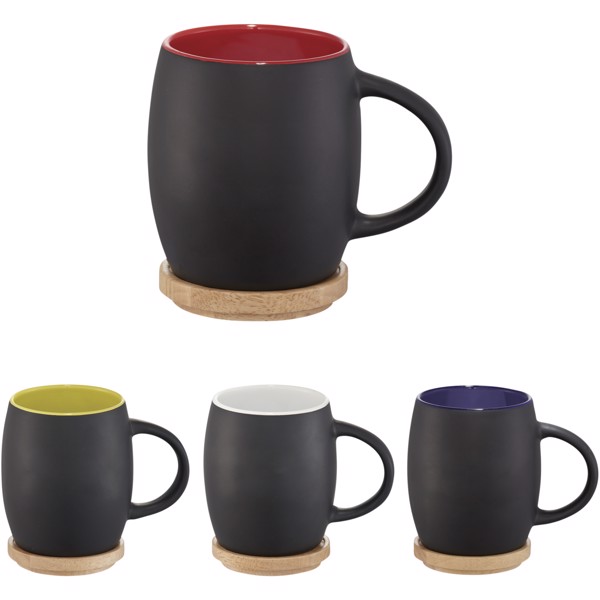 Hearth 400 ml ceramic mug with wooden coaster - Black / Red