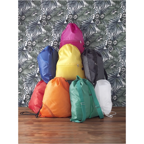 Oriole drawstring backpack with coloured corners - White / Solid black