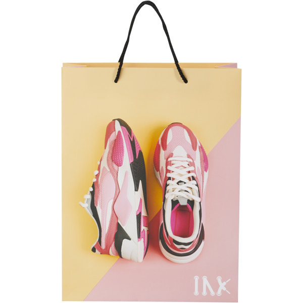 Handmade 170 g/m2 integra paper bag with plastic cord handles - 31 x 12 x 41 cm - White / Black