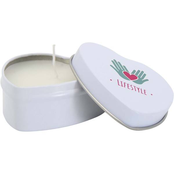 Blissful heart-shaped tin candle with vanilla aroma - White