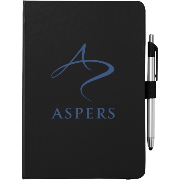 Crown A5 notebook with stylus ballpoint pen - Solid black