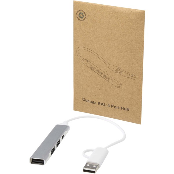 Alkaid 4-port recycled aluminium USB-A and Type-C hub with dual input