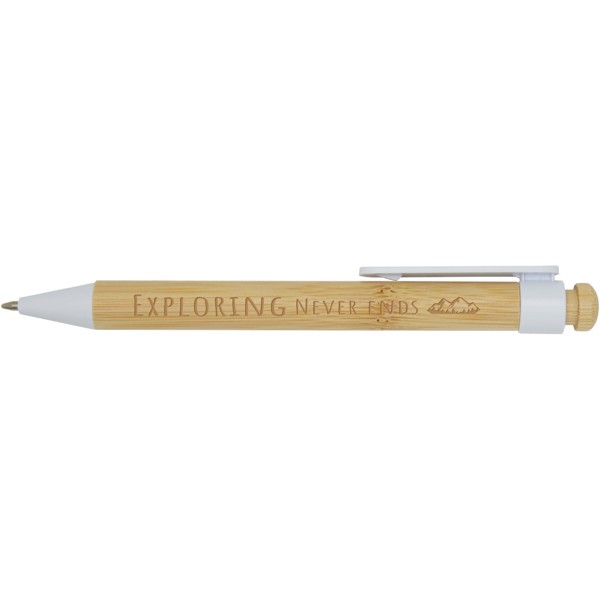 Rattan bamboo and recycled plastic ballpoint pen (black ink) - White