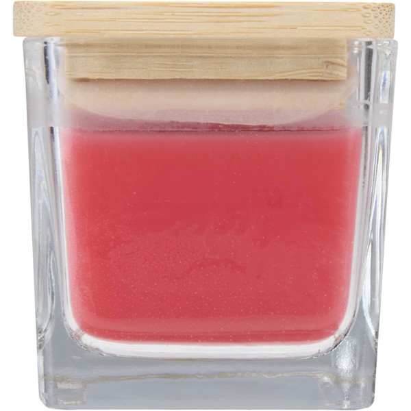Ambra square glass candle with bamboo lid - Red