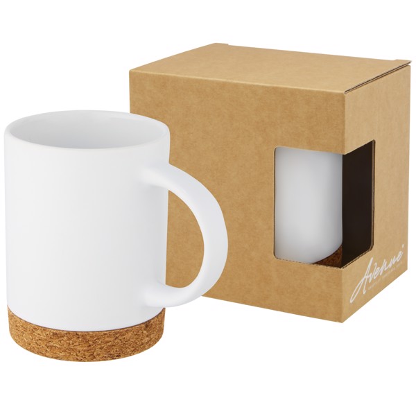 Taza de cerámica de 425 ml con base de corcho "Neiva" - Blanco