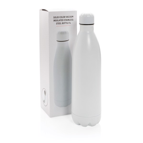 Solid colour vacuum stainless steel bottle 1L - White