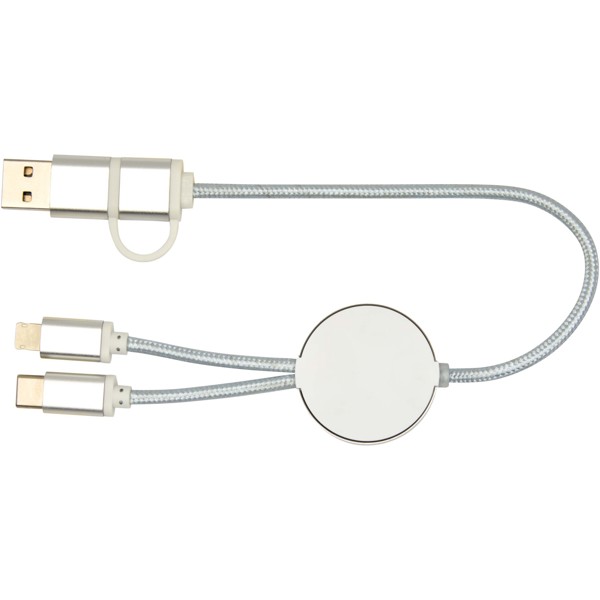 Alasia 5-in-1 recycled aluminium and plastic 30 cm data sync and 27W fast charge cable - Silver