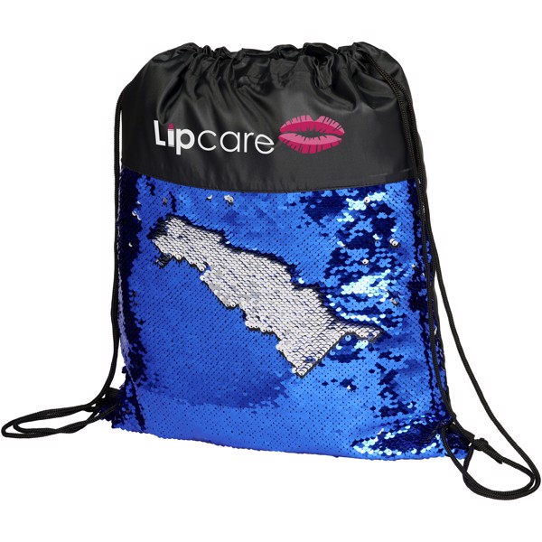Mermaid sequin drawstring backpack - Solid black / Blue
