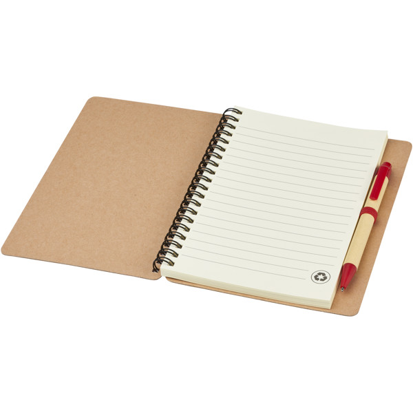 Libreta de papel reciclado con bolígrafo "Priestly" - Natural / Rojo