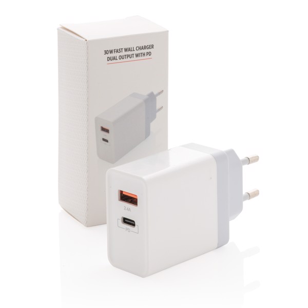 30W Fast wall charger dual output with PD