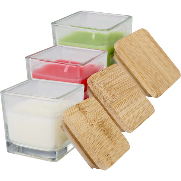 Ambra square glass candle with bamboo lid - Red