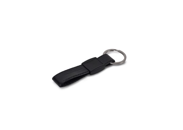 Keyring Metal, real leather - Black
