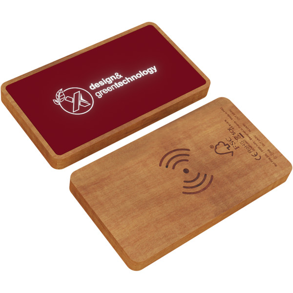 SCX.design P36 5000 mAh light-up wireless power bank - Mid Red / Wood