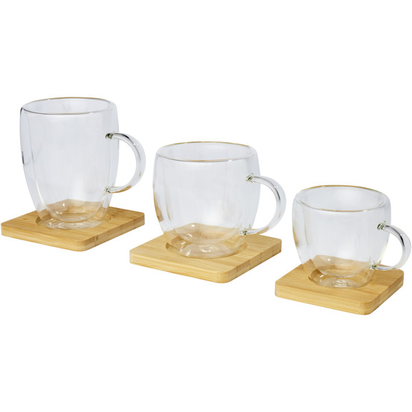 Manti 2-piece 100 ml double-wall glass cup with bamboo coaster