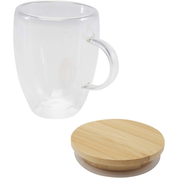 Leona 350 ml glass cup with bamboo lid