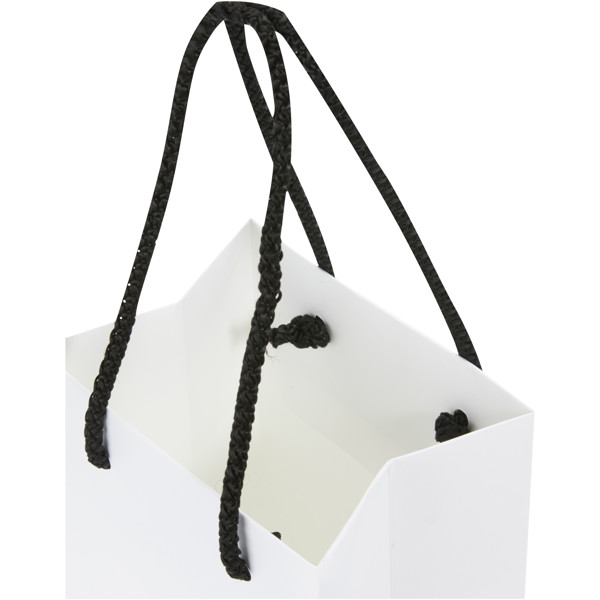 Handmade 170 g/m2 integra paper wine bottle bag with plastic cord handles - 12 x 9 x 37 cm - White / Black