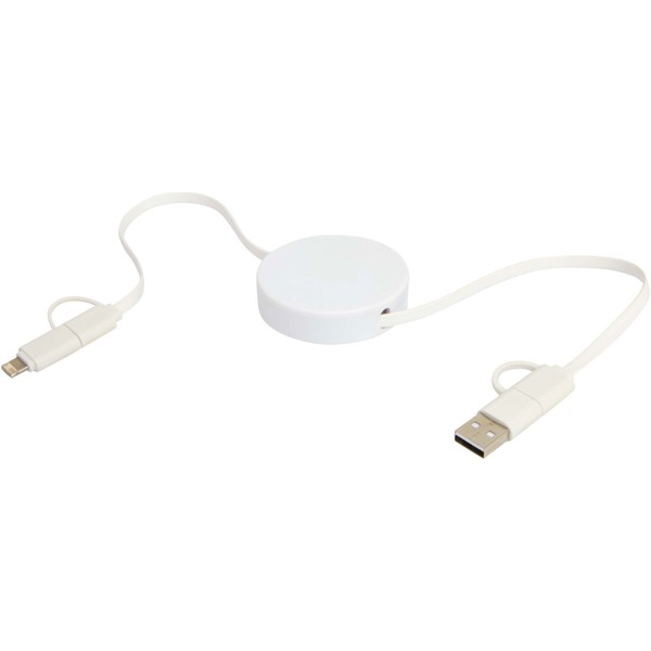 Citala 5-in-1 recycled plastic 90 cm retractable data sync and 40W fast charge cable - White