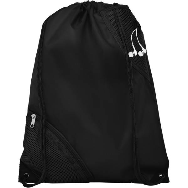 Oriole duo pocket drawstring backpack - Solid black