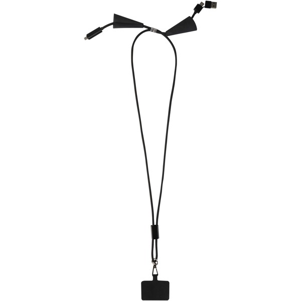 Funi recycled plastic smartphone lanyard with built-in data sync and 100W fast charge 5-in-1 cable
