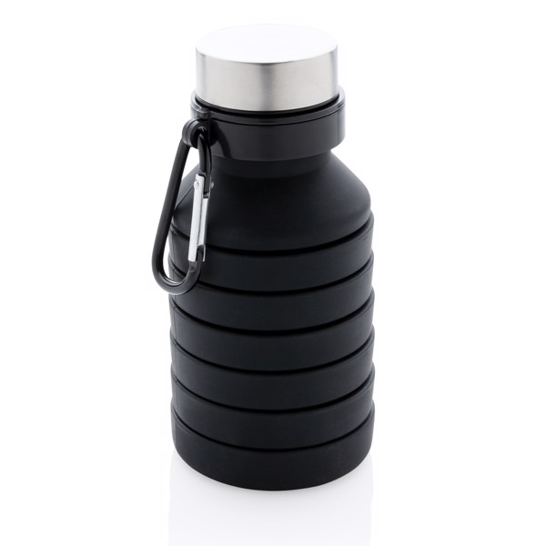 Leakproof collapsible silicone bottle with lid - Black