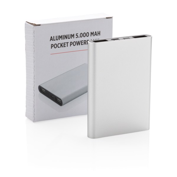 Aluminium 5.000 mAh pocket powerbank - Silver / Black