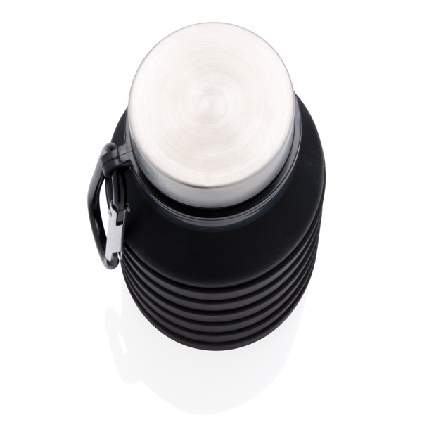 Leakproof collapsible silicone bottle with lid - Black