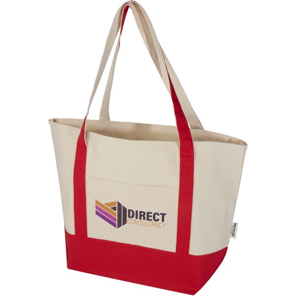 Sam 320 g/m² GRS recycled cotton tote bag - Red / Natural