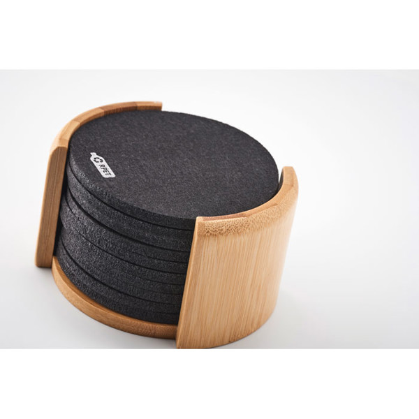 RPET coasters in bamboo holder Bahia
