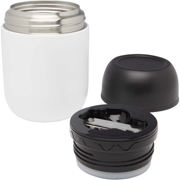 Supo 480 ml double-walled recycled stainless steel lunch pot with foldable spoon - White