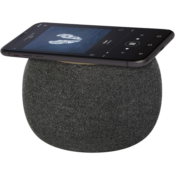Ecofiber bamboo/RPET Bluetooth® speaker and wireless charging pad