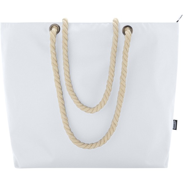 Panama GRS recycled beach cooler tote bag with cord handles 23L - White