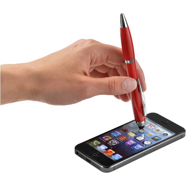 Bolígrafo con stylus con cuerpo y empuñadura del mismo color con acabados cromados “Nash” - Rojo