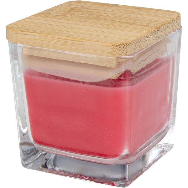 Ambra square glass candle with bamboo lid - Red