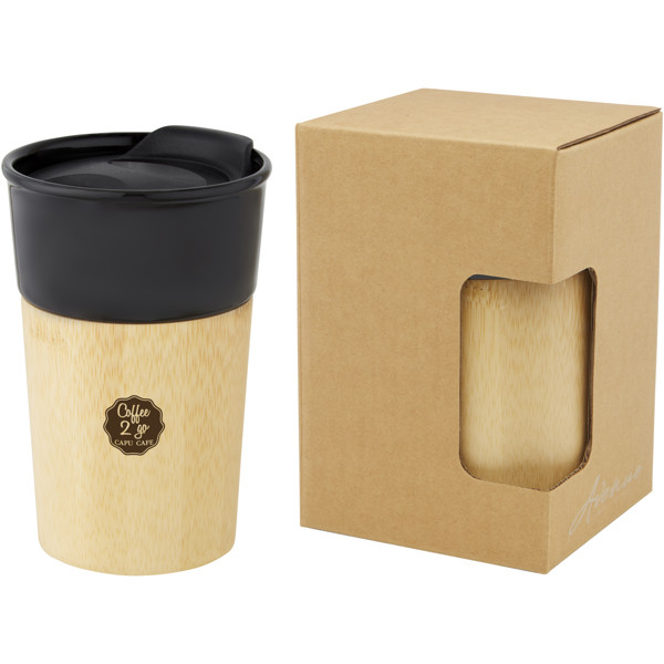 Pereira 320 ml porcelain mug with bamboo outer wall - Shiny Black