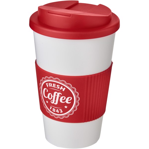 Termo hrnek Americano® 350 ml s rukojetí a uzávěrem odolným proti rozlití - Bílá / Červená s efektem námrazy